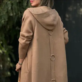 Móda Jeseň Nové Kapucňou Vlnené Kabát Ženy, Nové Jesenné a Zimné 2023 Farbou Tweed Bunda Ženy Coats Obrázok