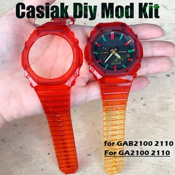 Silikónové Šport Prípade Watchband pre Casio G-SHOCK GA2100 2110 Priehľadný Kryt Popruhy pre GAB2100 2110 Prerobit Mod súprava Príslušenstva Obrázok